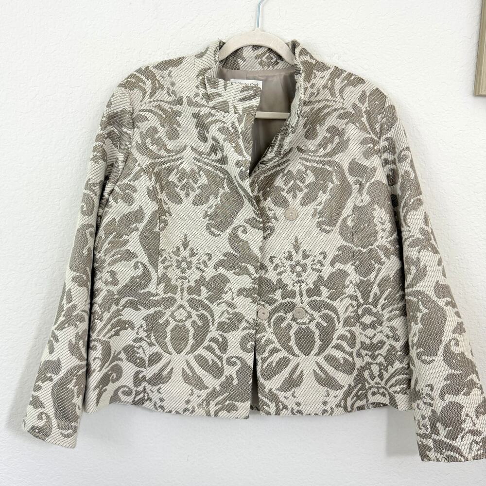 Coldwater Creek Womens Blazer Size 16 Floral Metallic Wool Blend Natural Tan